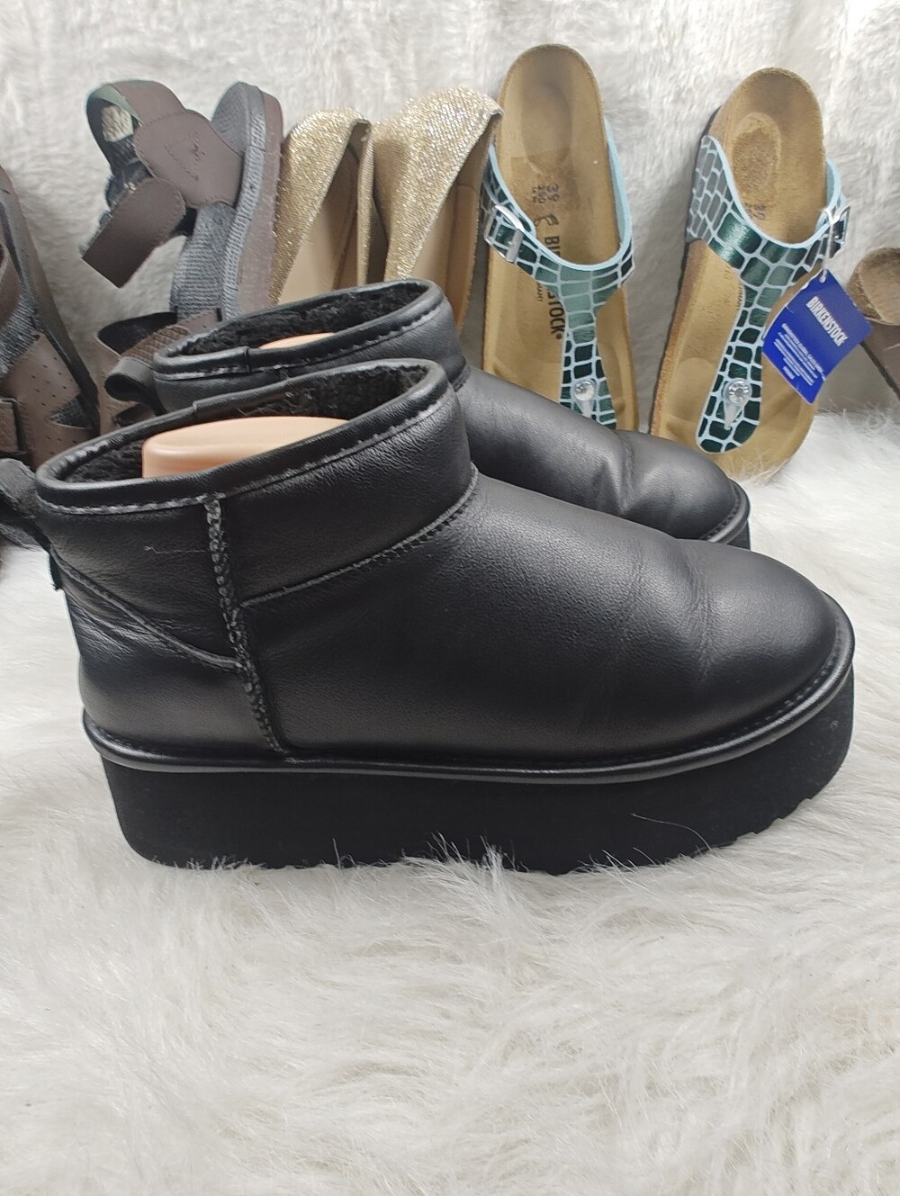 Project Cloud Black Leather Platform Cozy Ankle Boots – Women's Size 9M - Picture 6 of 12